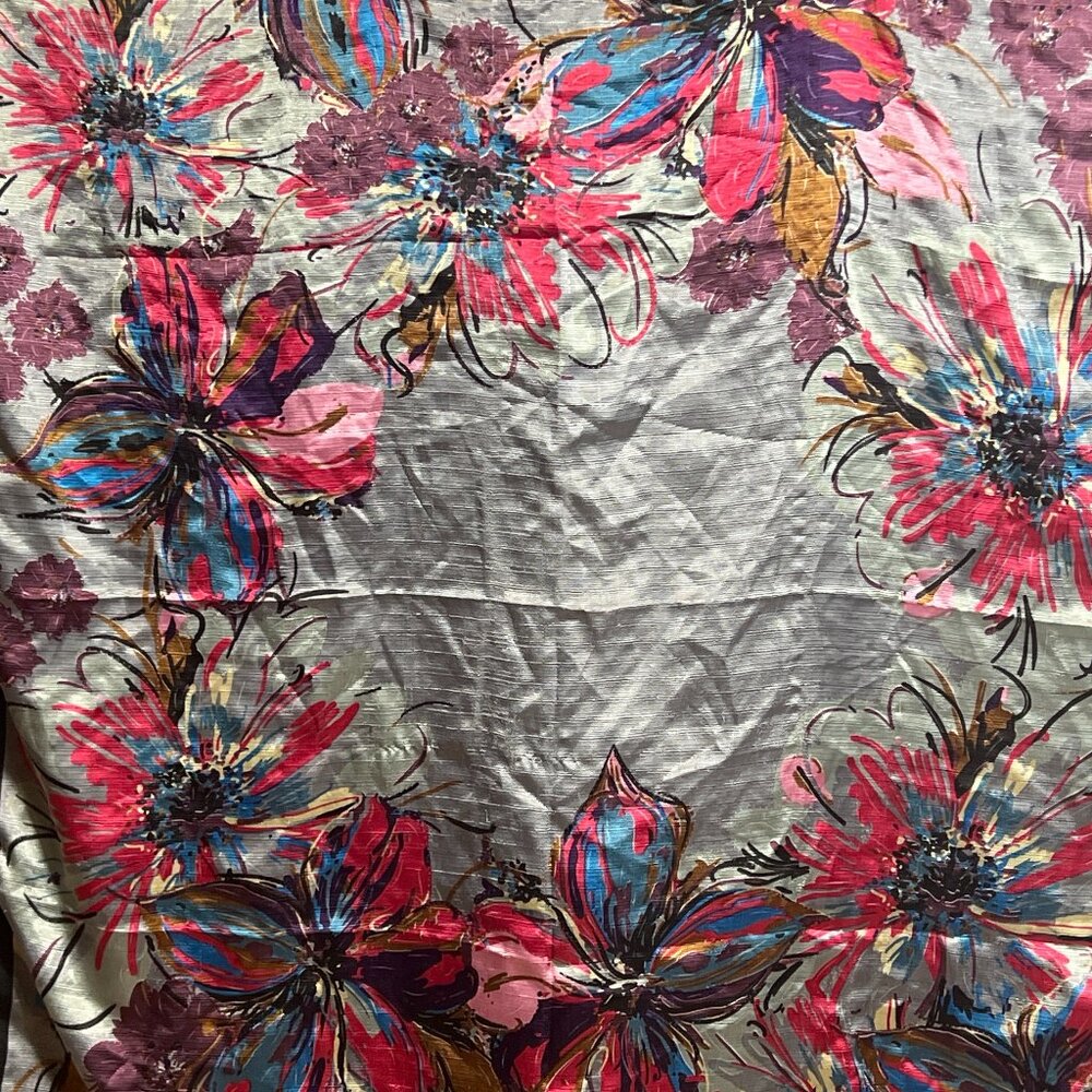 Upcycled 34x34 XDL Abstract Floral Scarf – Pre-Owned Fabric with Snags (Sold As-